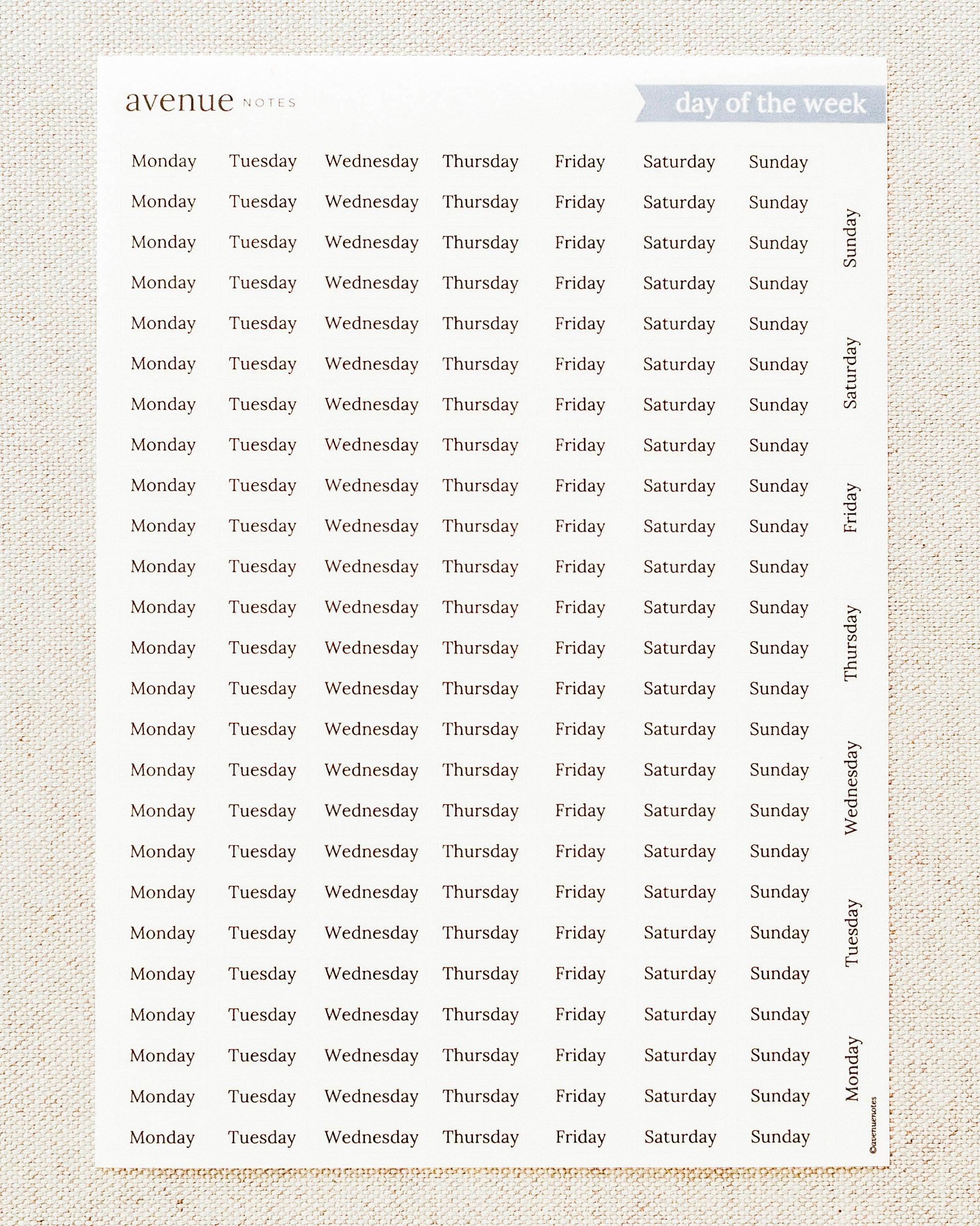 day of the week stickers
